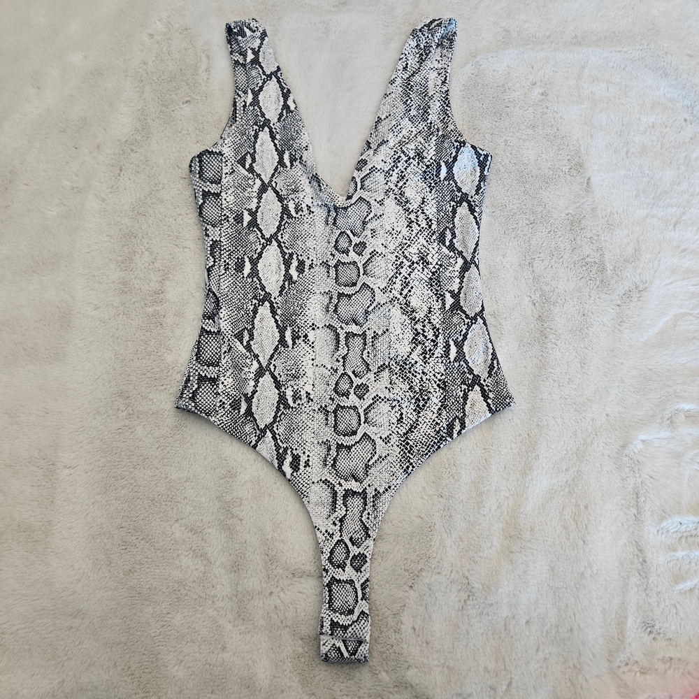 Zara Snakeskin Print Bodysuit in Black and White Animal Print One Piece Sexy